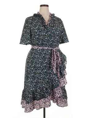 Eloquii Green and Pink Floral Wrap Dress